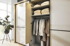 Schwebetürenschrank 388637 Beige-Grau mit matten Fronten und schwarzer Metallelementen