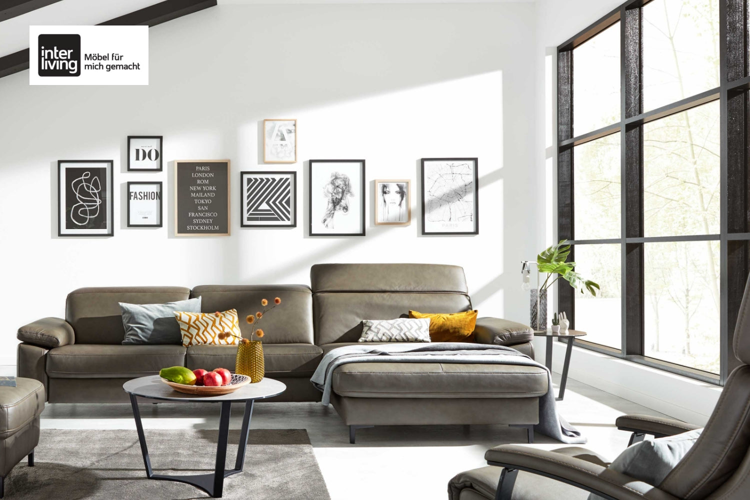 Ecksofa Leder Dunkelgrau Interliving Serie 4054
