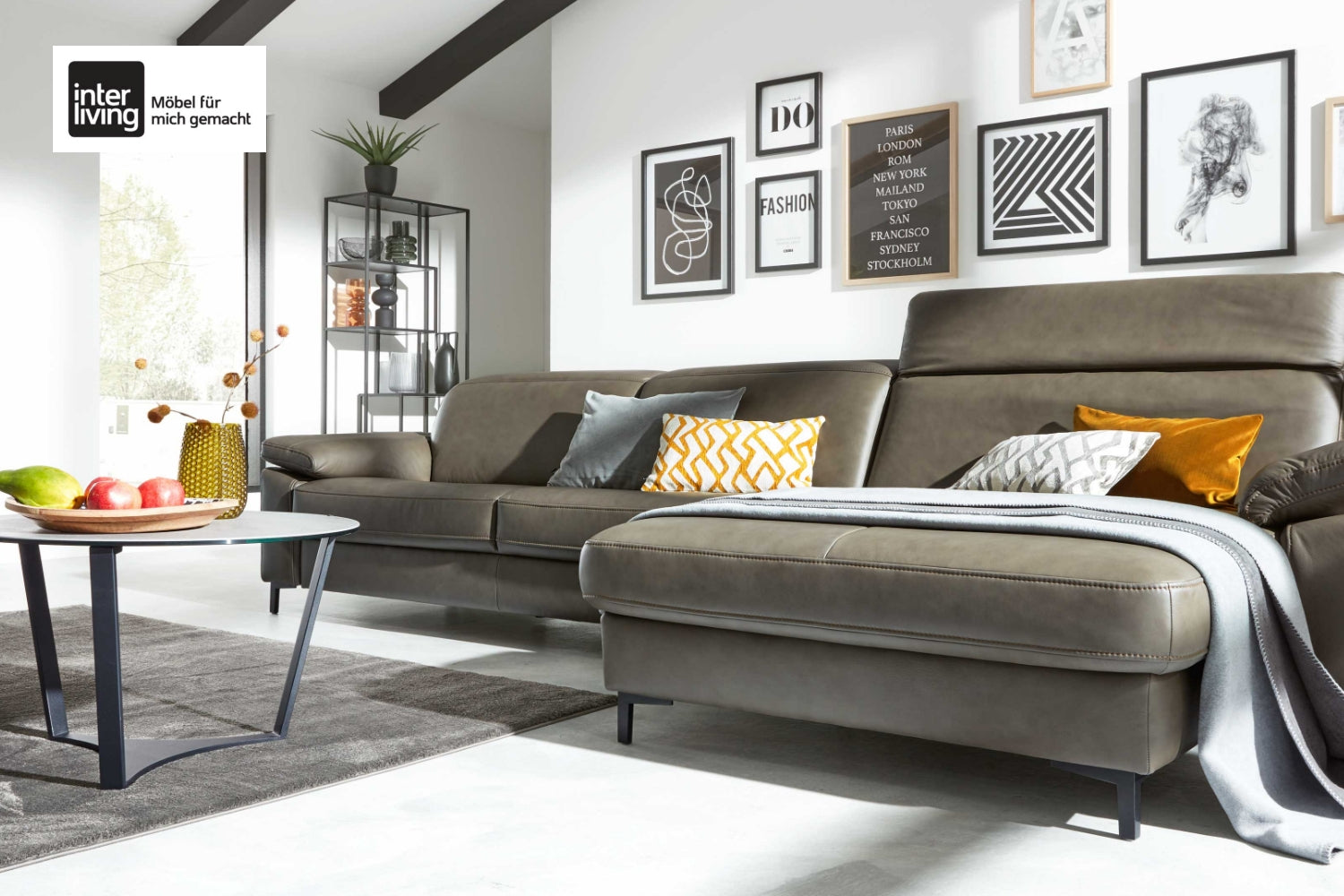 Ecksofa Leder Dunkelgrau Interliving Serie 4054
