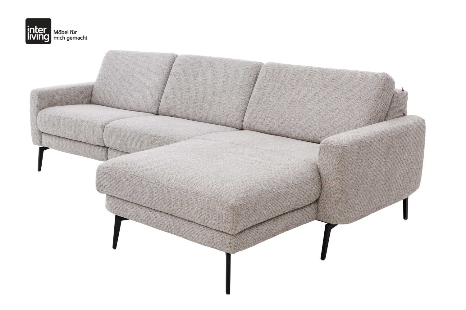 Interliving Serie 4066 Ecksofa mit grauem Stoffbezug und schwarzen Metallfüßen