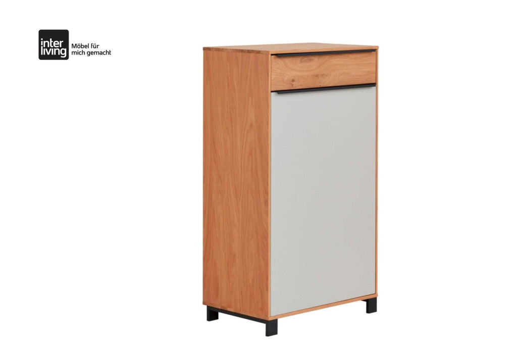 Kommode, Typ 801-23 Eiche bianco, Lack Lichtgrau, Balkeneiche, Anthrazit