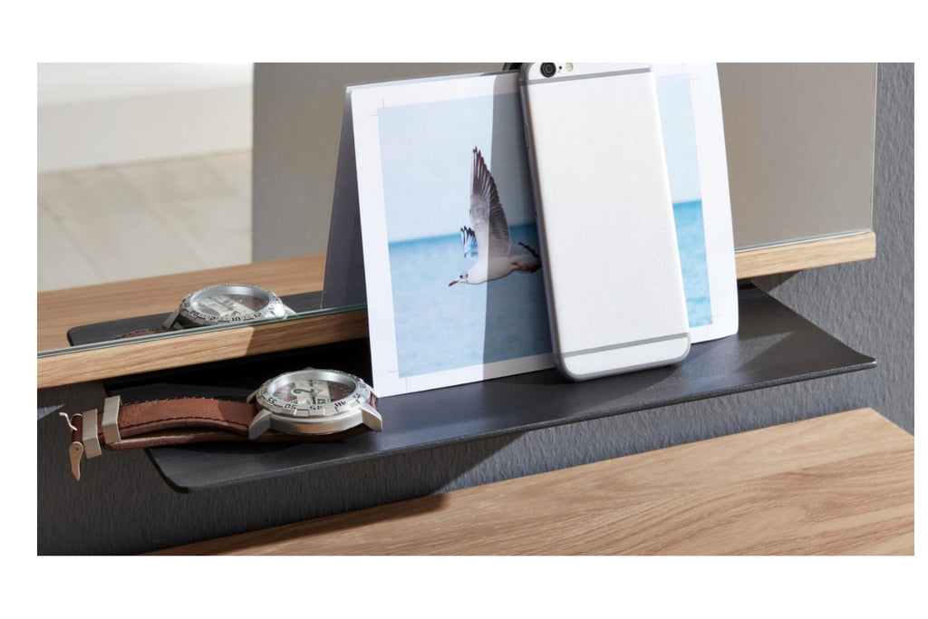 Ablageboard, Typ 802_23 Eiche bianco, Lack Lichtgrau, Balkeneiche, Anthrazit