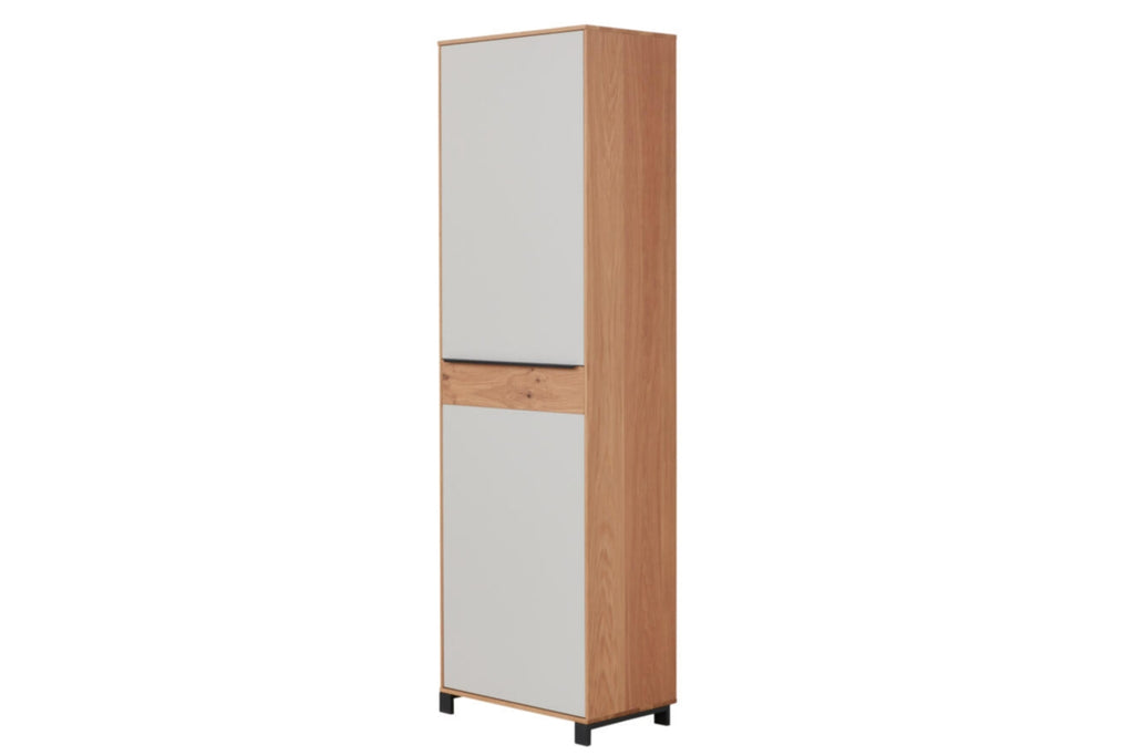 Interlivng Serie 6005 Dielenschrank, Typ 809_23 Eiche bianco, Lack Lichtgrau, Balkeneiche, Anthrazit