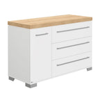 PAIDI Kira – weißes Sideboard mit 3 Schubladen, Schrank und Platte aus hellem Eichenholz – perfekt für Ihr Kinderzimmer. Marke: 0190.