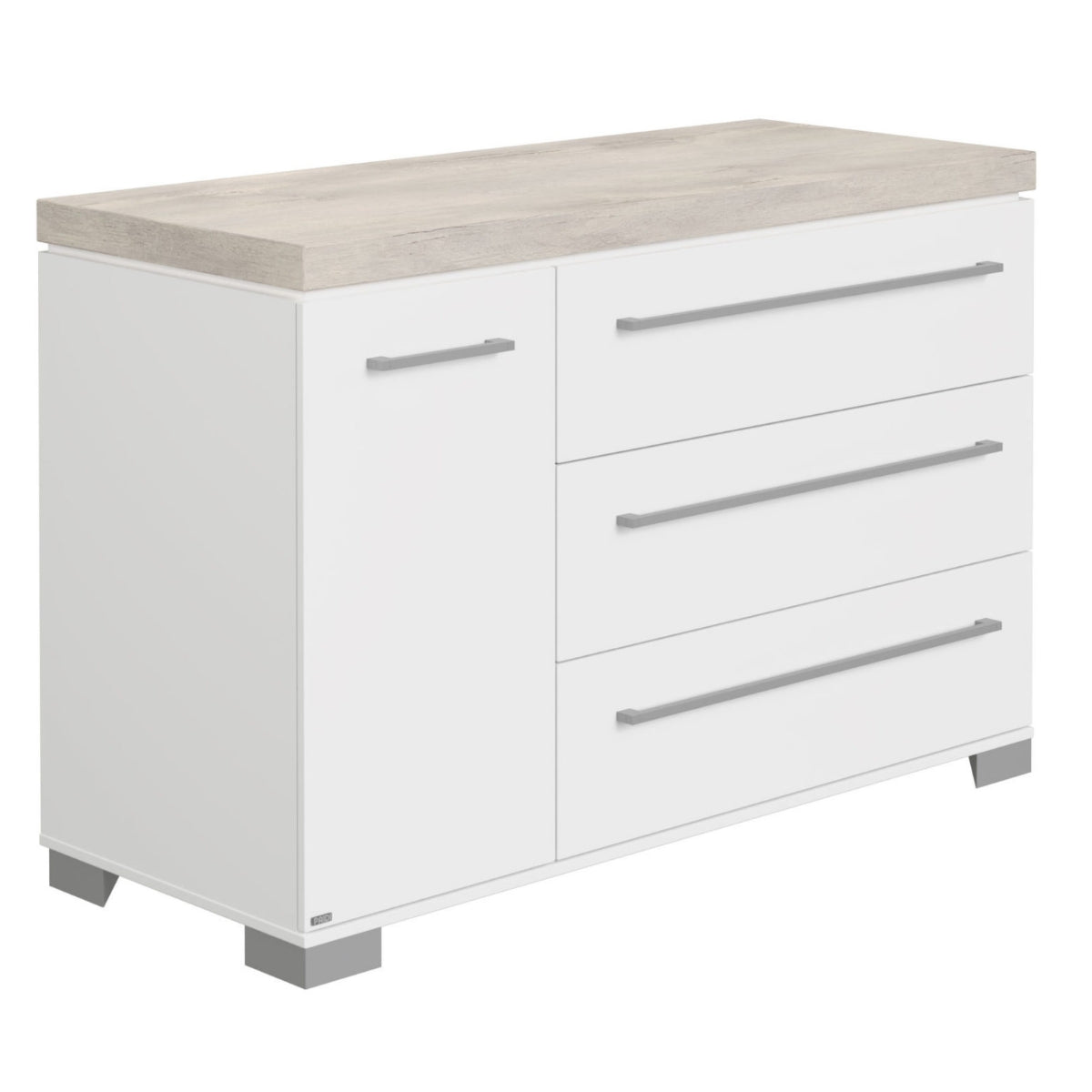 PAIDI Modell Kira Sideboard, kreideweiß/Eichenoptik, 3 Schubladen, 1 Schrank; passend zu Ihrem PAIDI-Babybett. Artikelnummer: 0190.