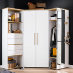 PAIDI Oscar Garderobe 1356704: Weiße Eckgarderobe mit Melaminbeschichtung, Einlegeböden, Schubladen und Hängeraum.