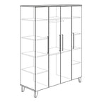 Strichzeichnung des PAIDI Oscar Kleiderschranks, ideal für Babyzimmer, mit Glastüren und schräg zulaufenden Beinen.
