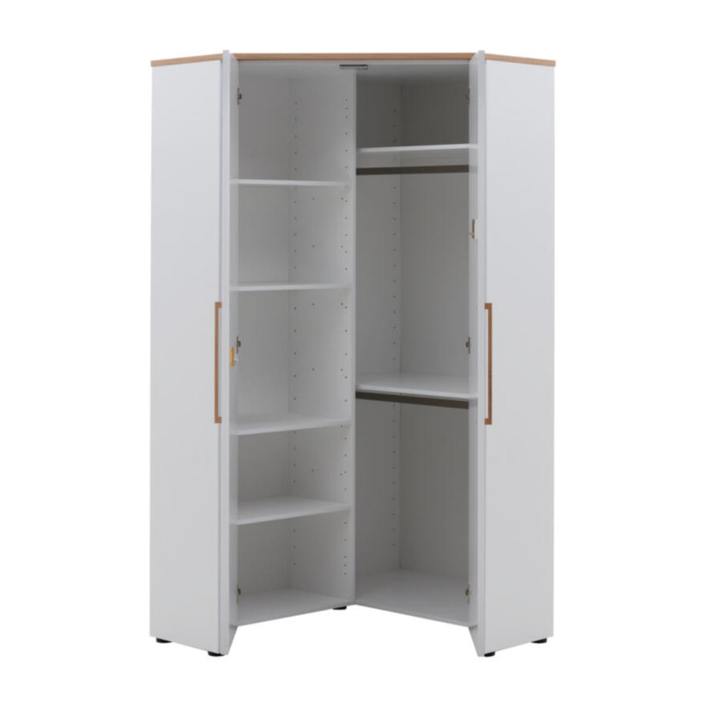 PAIDI Oscar Eck-Kleiderschrank: idealer Kinderschrank mit Regalen und Hängeraum in der Optik „Nebraska-Eiche“.