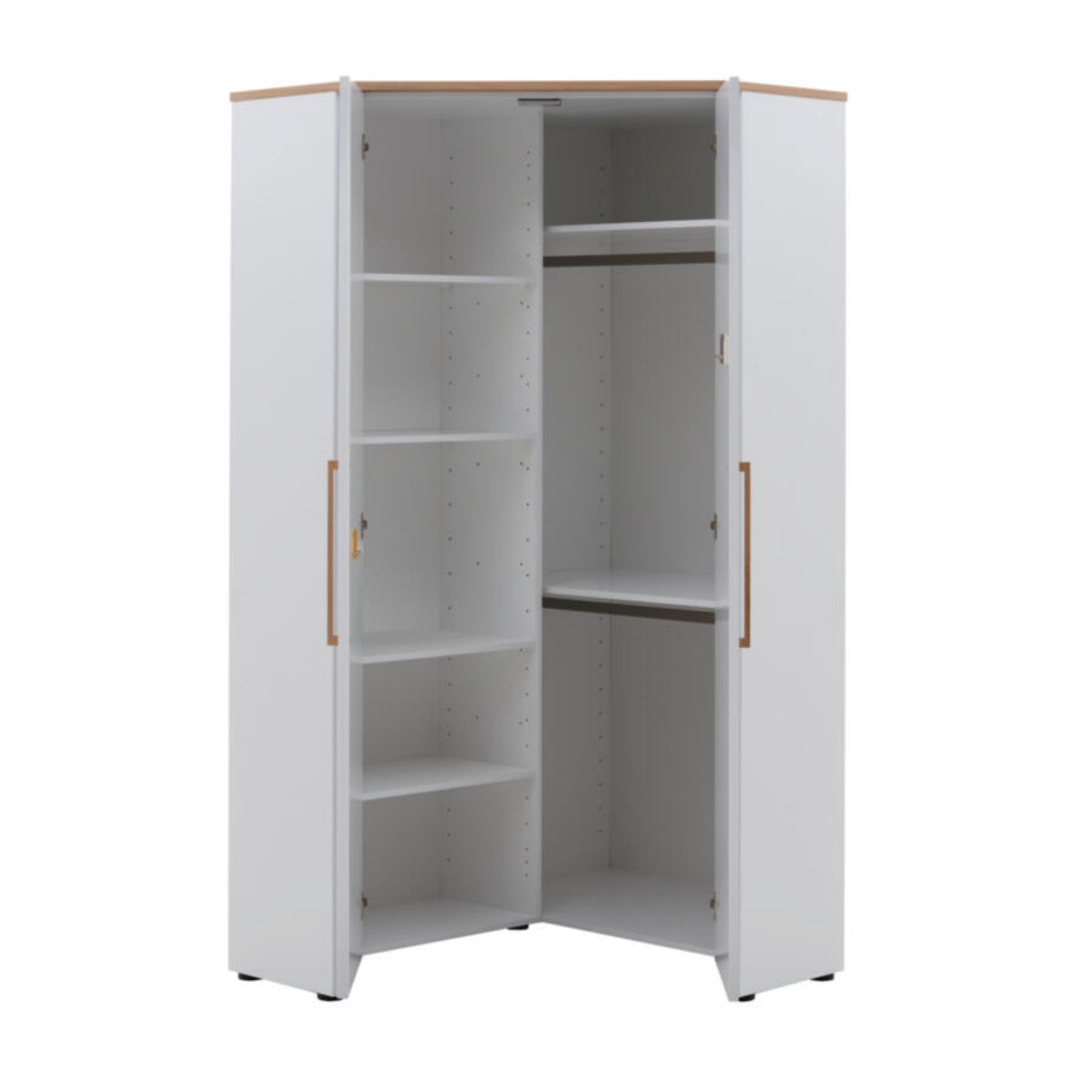 PAIDI Oscar Eck-Kleiderschrank: idealer Kinderschrank mit Regalen und Hängeraum in der Optik „Nebraska-Eiche“.