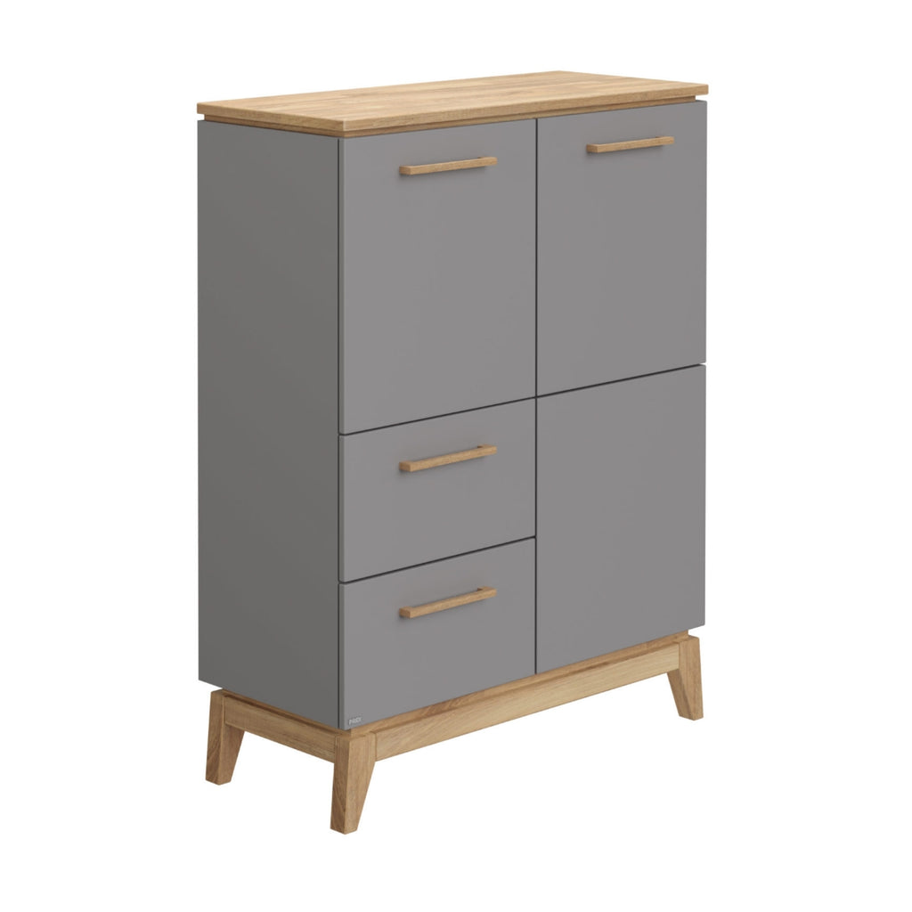 PAIDI Babyzimmer-Hochkommode „Sten“: Eiche, schiefergraue Türen, 3 Schubladen, 4 Griffe. Modernes Design von PAIDI.