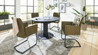 Interliving Serie 5104, Essgruppe mit olivgrünen Schwingstühlen und rundem Esstisch,
