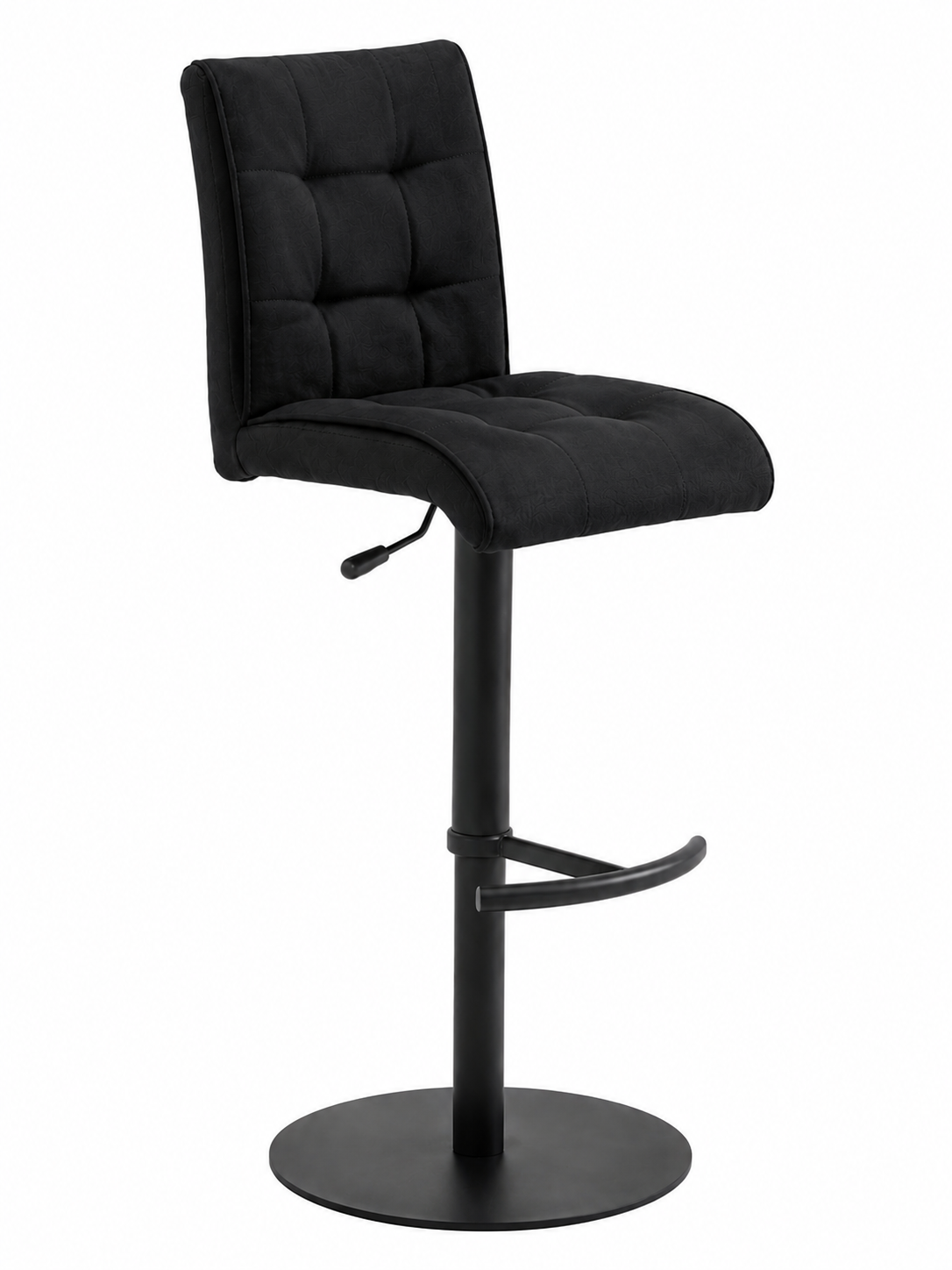Schwarzer Barhocker der Interliving-Serie 5104 von MWA | IL, höhenverstellbar, gepolstert und drehbar, mit Fußstütze.