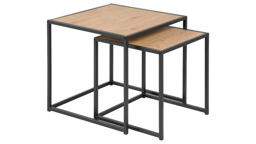 ACTONA GROUP Beistelltisch-Set 91847 im Industrial-Look, platzsparend ineinander stapelbar, mit schwarzem Rahmen und Wildeiche.