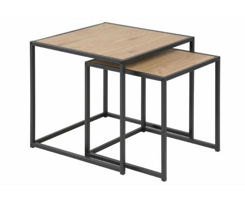 ACTONA GROUP Beistelltisch-Set 91847 im Industrial-Look: 2 Tische, Dekor „Wildeiche“, schwarze Metallrahmen, ineinander stapelbar.