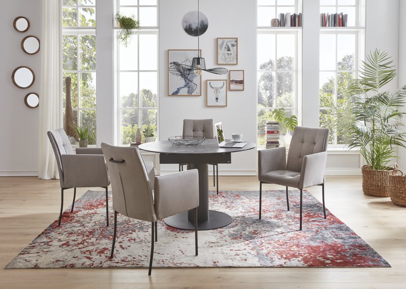 Interliving -5104 Vierfuß-Stuhl mit Armlehnen, gepolstert, Typ BX15-x-ZILCA_Mikrofaser, Dove Grau
